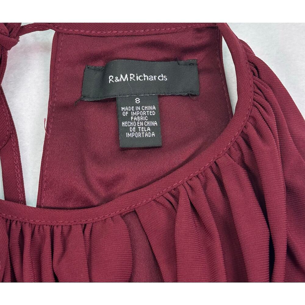 R&M Richards Wine Beaded Halter Evening Gown Keyhole Neck Maxi Dress Size 8 - Picture 12 of 15
